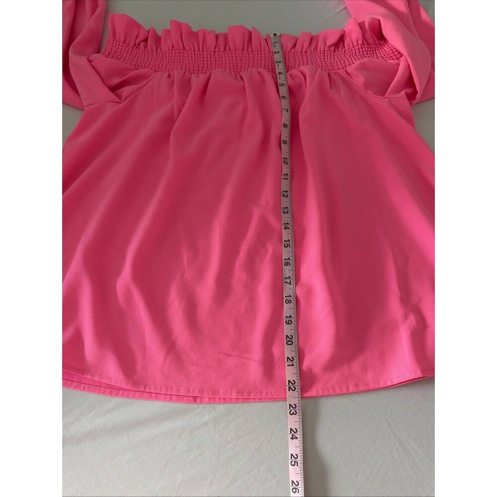 Crown & Ivy Off On Shoulder Shirt Top Womens Sz XL Neon Pink Smocked Stretch EUC - Picture 9 of 11